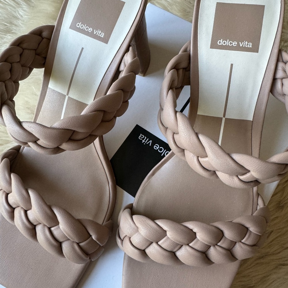 Dolce Vita Paily Heels Stella Braided Women’s 7.5 Slide-on Sandals Cafe EUC